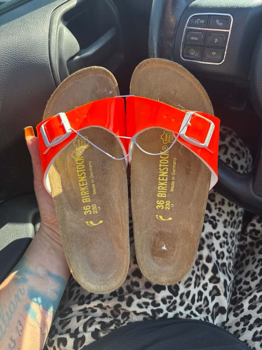 Birkenstock Madrid Birko-Flor Patent Neon Orange Slides